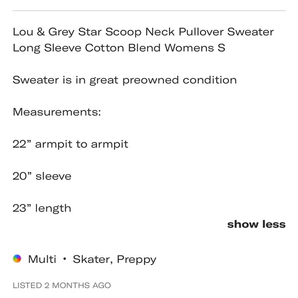 Lou & Grey Star Scoop Neck Pullover Sweater
Long Sleeve Cotton Blend Womens S - Picture 6 of 6